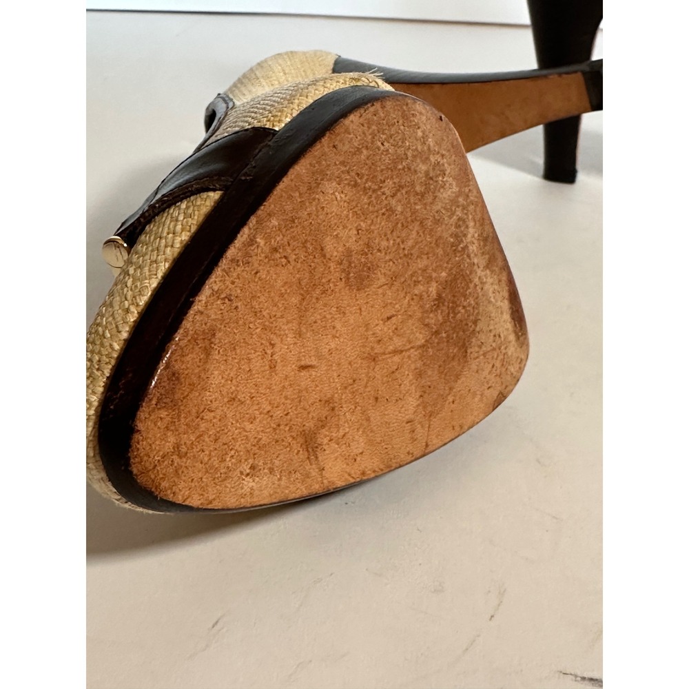 Banana Republic Woven Straw Leather Trim Buckle Pumps Brown Tan Gold Size 8.5 - Picture 6 of 6